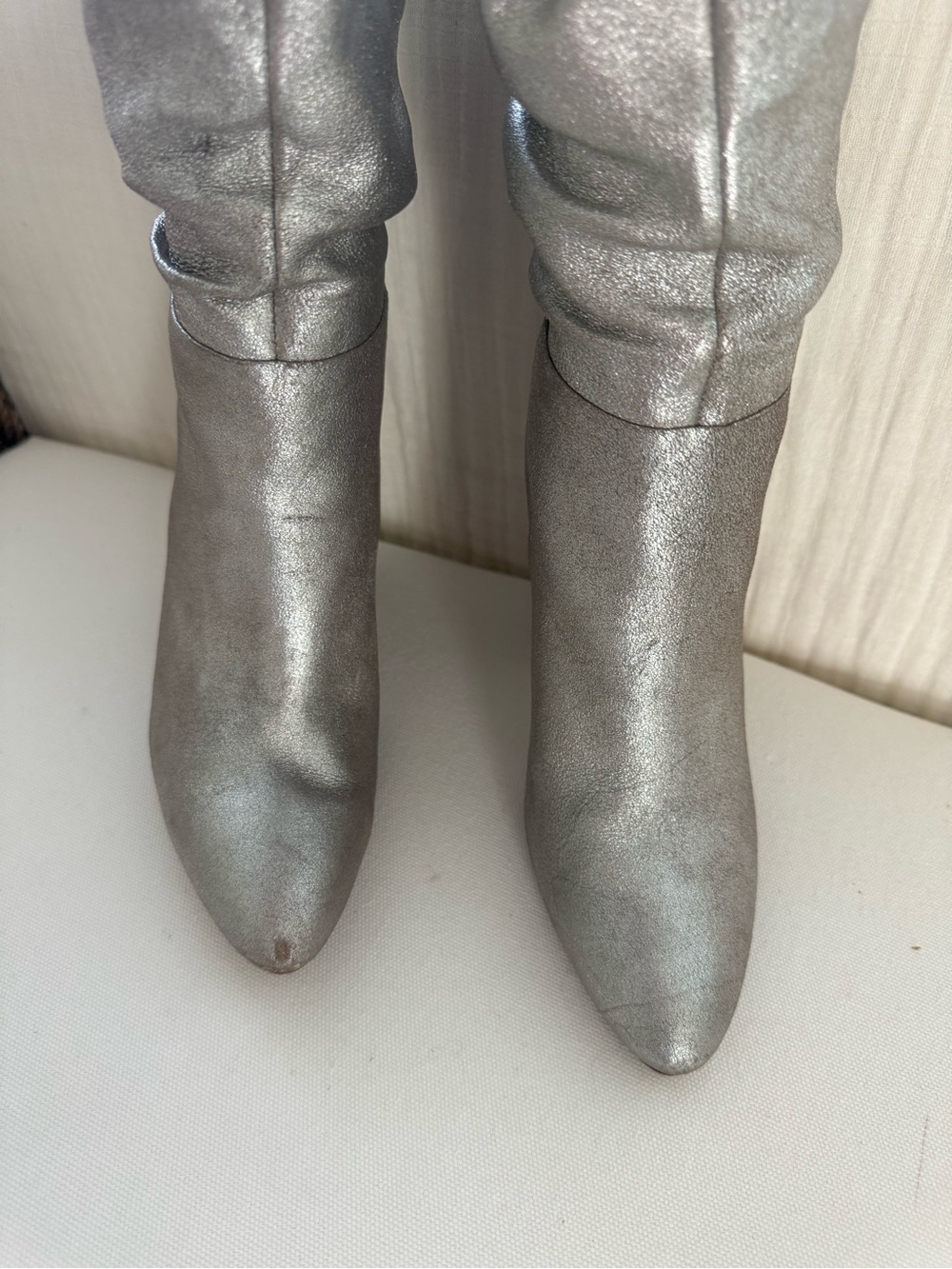 Nine West Metallic Silver Pointed-Toe Knee Boots